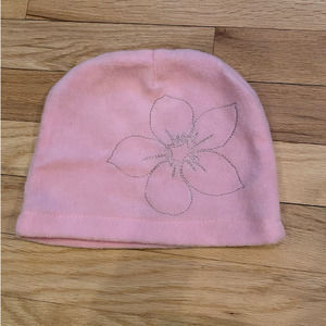 Girls Pink Fleece Hat with Silver Flower Design